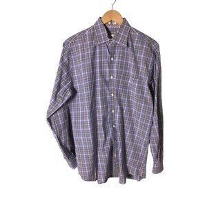 Peter Milar Shirt Men's Size Medium Purple Plaid 100% Cotton Button Up